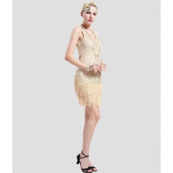 Beige and Gold Gatsby Dress ADULT HIRE